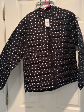 GAP Black Puffer Jacket with White Polka Dots